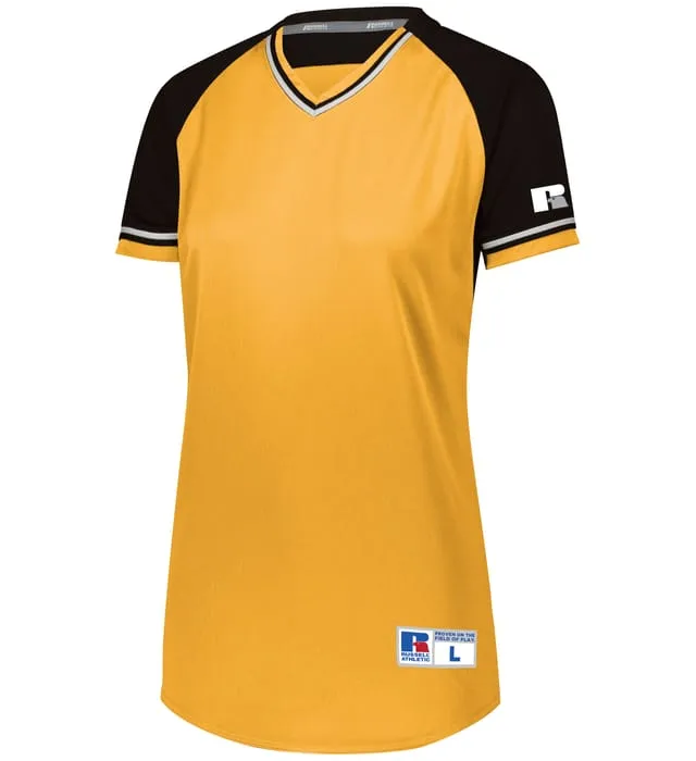 Russell Gold/Black/White Ladies Classic V-Neck Softball Jersey