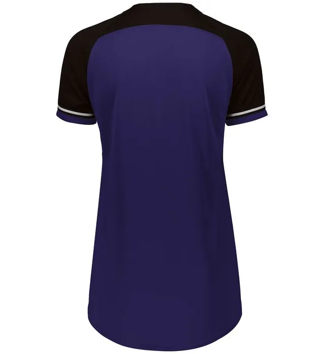 Russell Purple/Black/White Ladies Classic V-Neck Softball Jersey