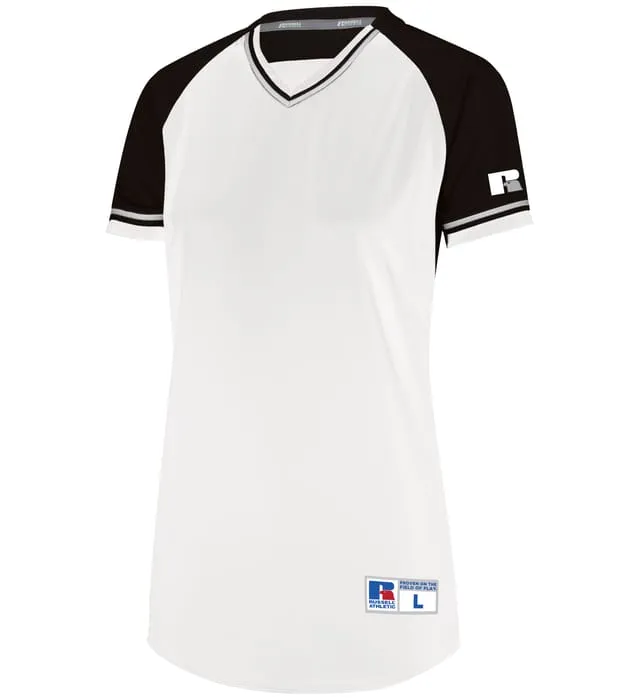 Russell White/Black/White Ladies Classic V-Neck Softball Jersey