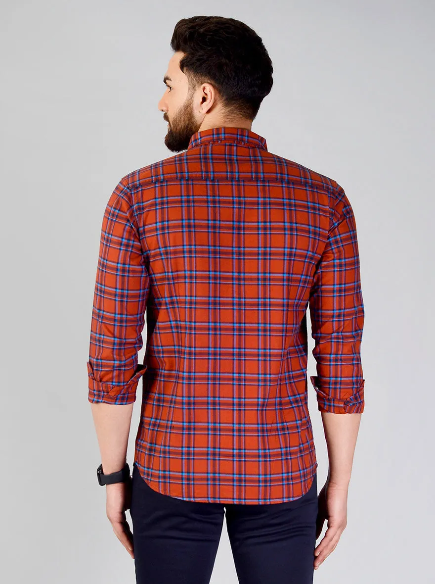 Rustic Orange Checked Slim Fit Casual Shirt | JadeBlue