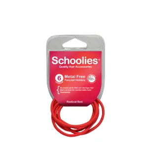 Schoolies Metal Free Ponytail Holders 6pc - Radical red