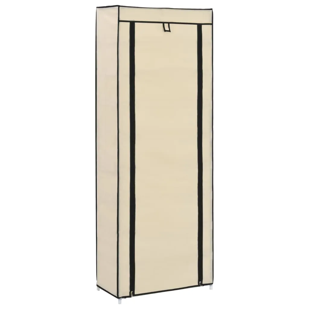 Shoe Cabinet with Cover Cream 57x29x162 cm Fabric