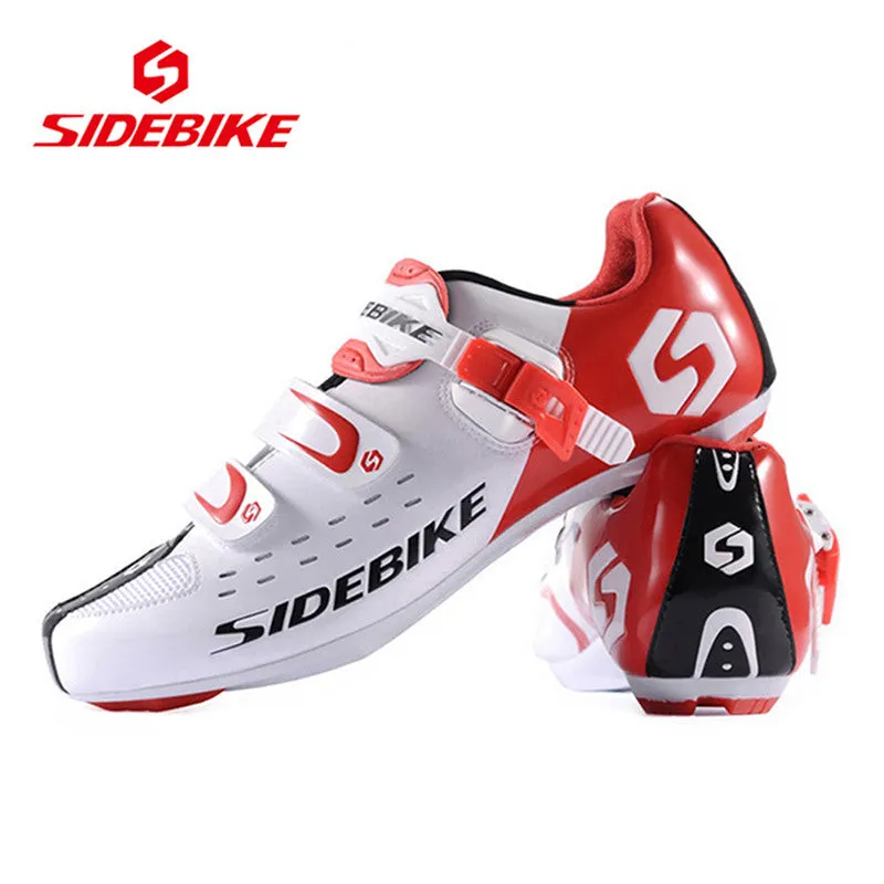 SIDEBIKE Men Women Breathable Athletic Cycling Shoes Bicycle Cycling Sports Shoes Road Bike Self-Locking Racing Shoes, White