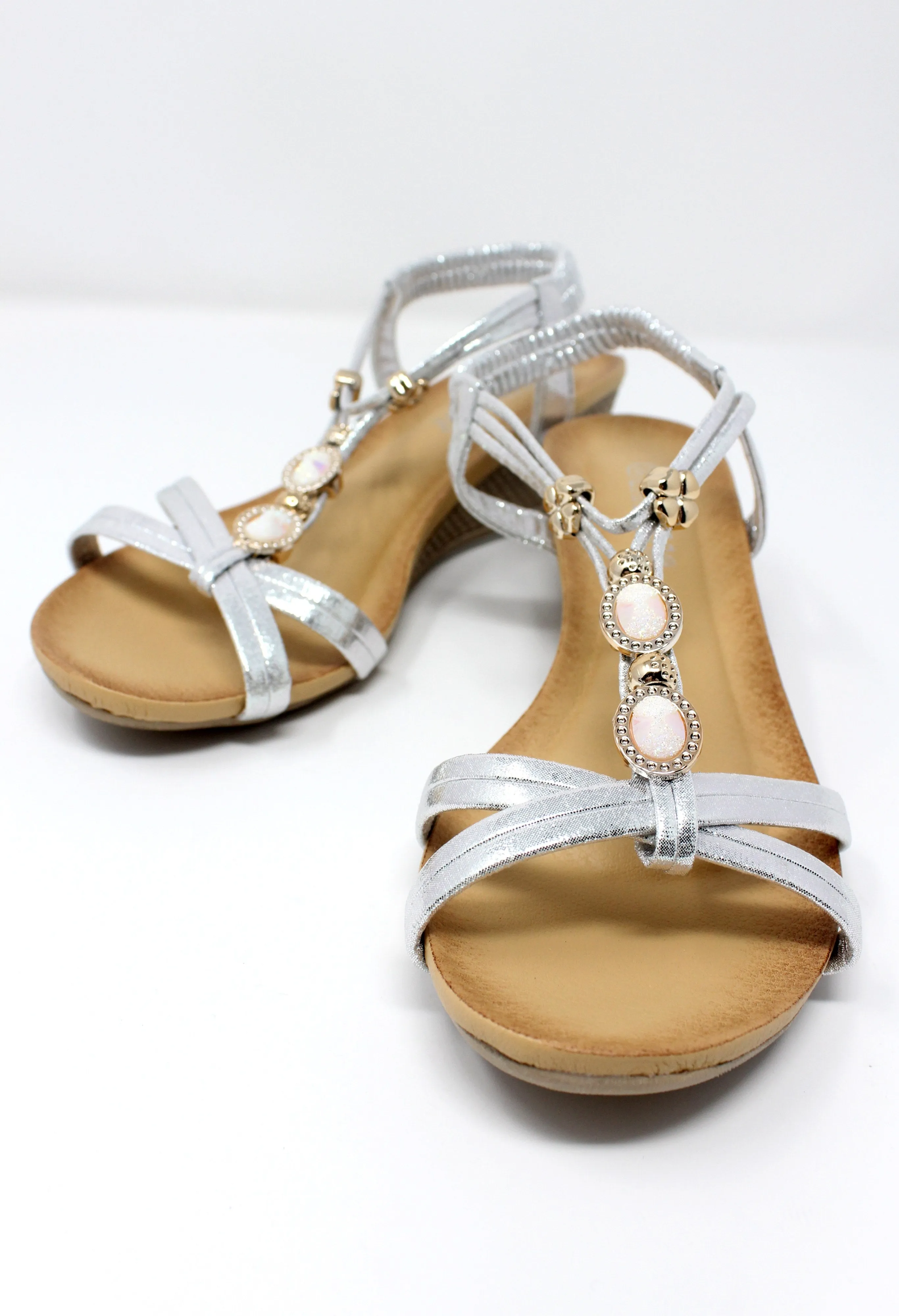 Silver Lightweight T Strap Wedge Sandal-1