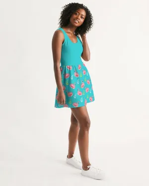 SMF Bright Turquoise Feminine Scoop Neck Skater Dress