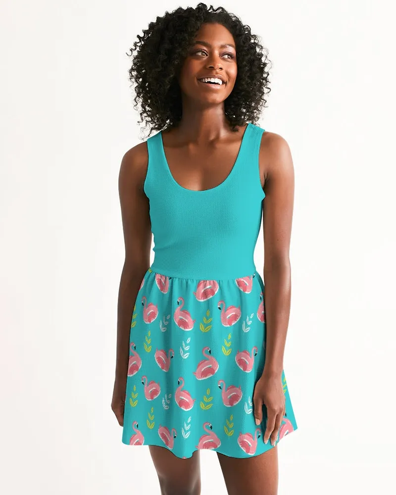 SMF Bright Turquoise Feminine Scoop Neck Skater Dress