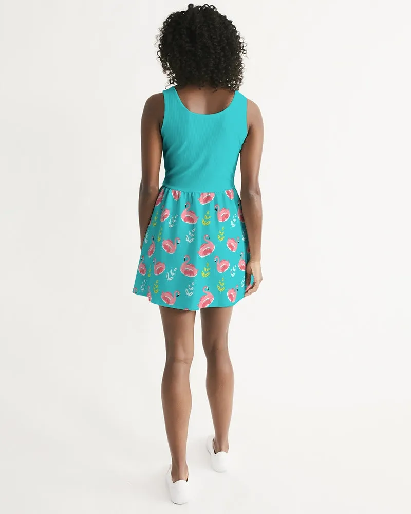 SMF Bright Turquoise Feminine Scoop Neck Skater Dress