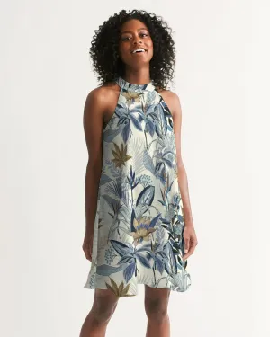 SMF Tropical Blues Feminine Halter Dress