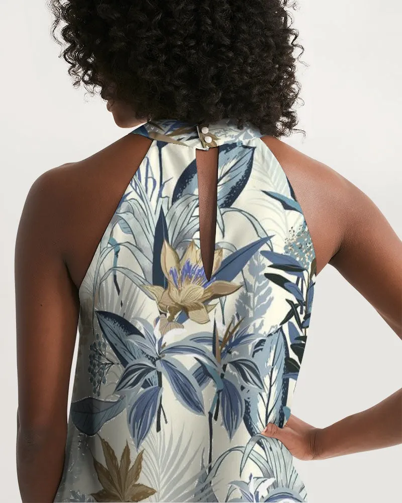 SMF Tropical Blues Feminine Halter Dress