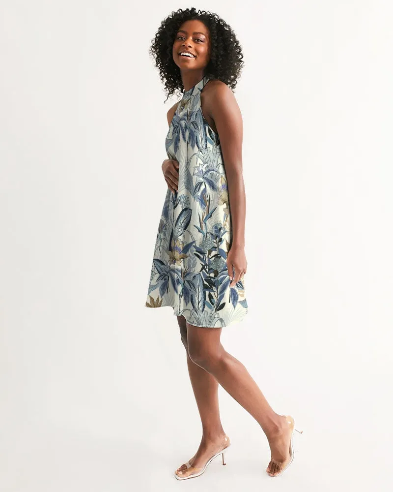 SMF Tropical Blues Feminine Halter Dress