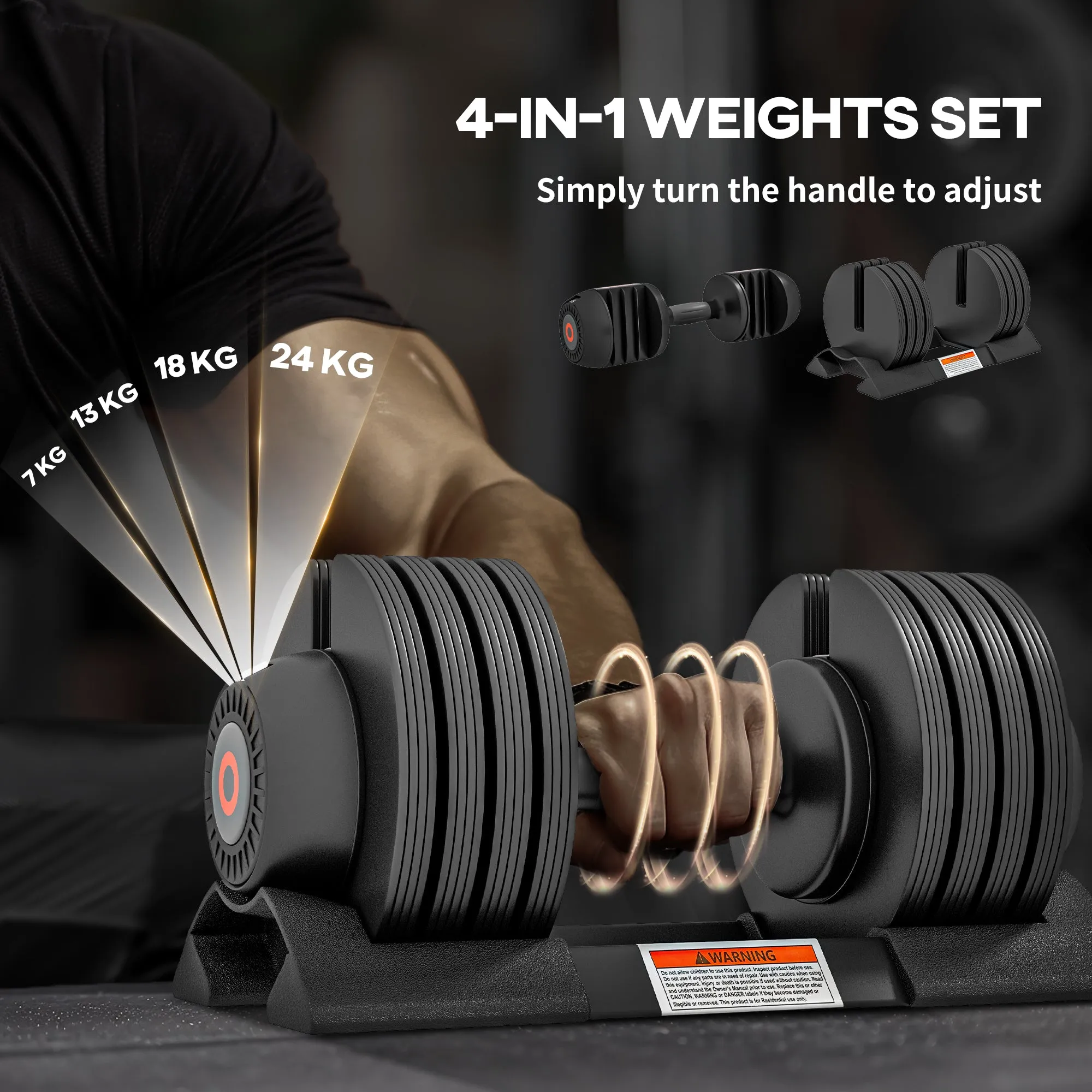 SPORTNOW 4-in-1 Adjustable Dumbbells Weights Set, 7KG 13KG 18KG 24KG