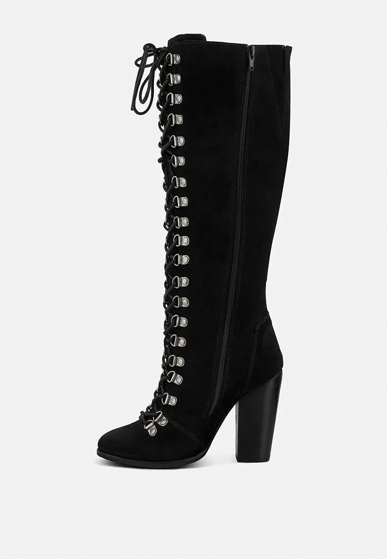 STREET-SLAY Antique Eyelets lace up Knee Boots In Black