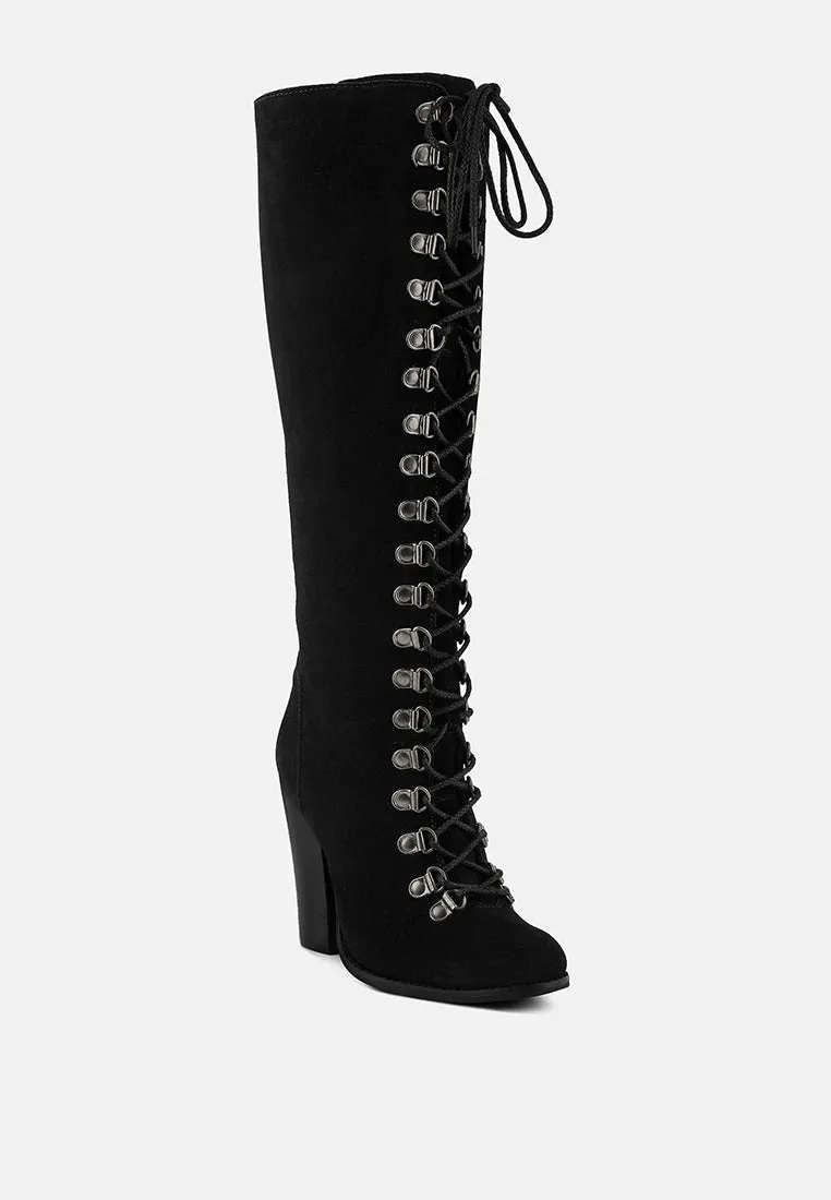 STREET-SLAY Antique Eyelets lace up Knee Boots In Black