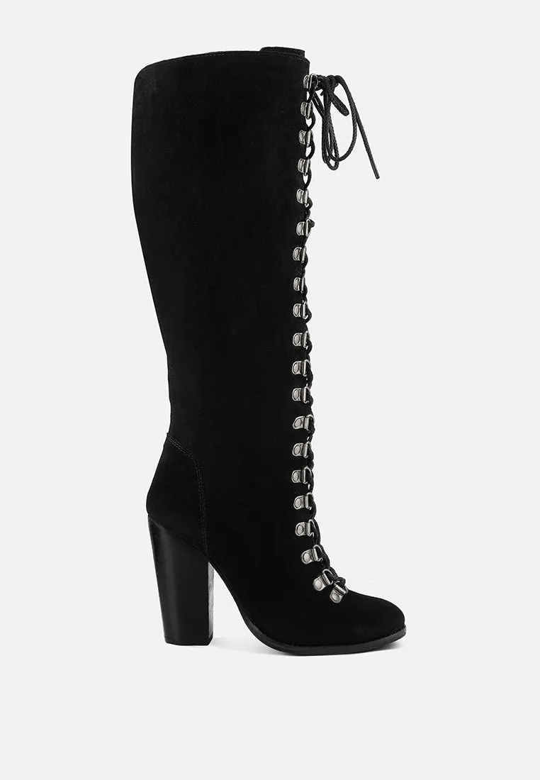 STREET-SLAY Antique Eyelets lace up Knee Boots In Black