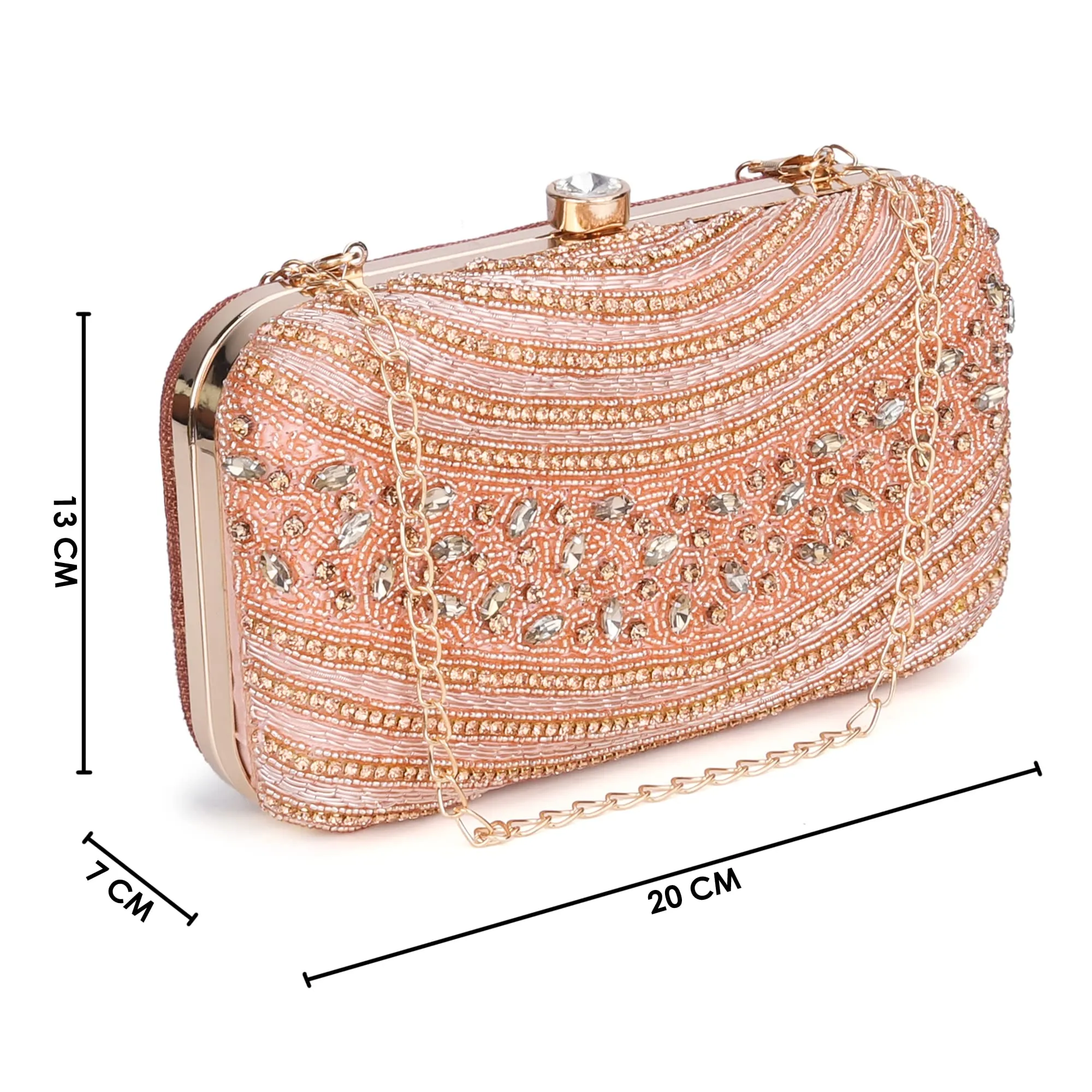 THE CLOWNFISH Emerald Collection Womens Party Clutch Ladies Wallet Evening Bag with Fashionable Round Corners Beads Work Floral Design (Pink)