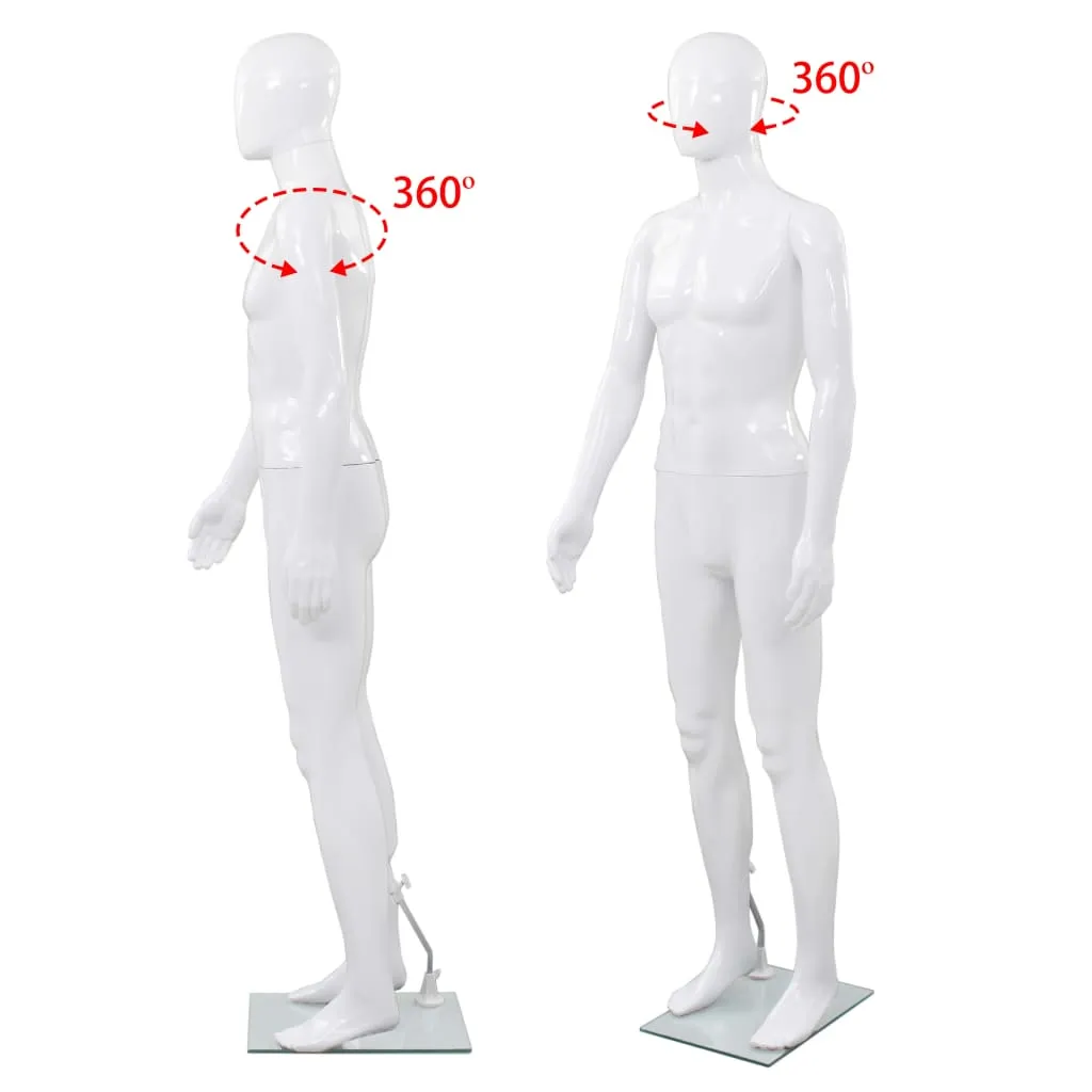 vidaXL Full Body Male Mannequin with Glass Base Glossy White 185 cm