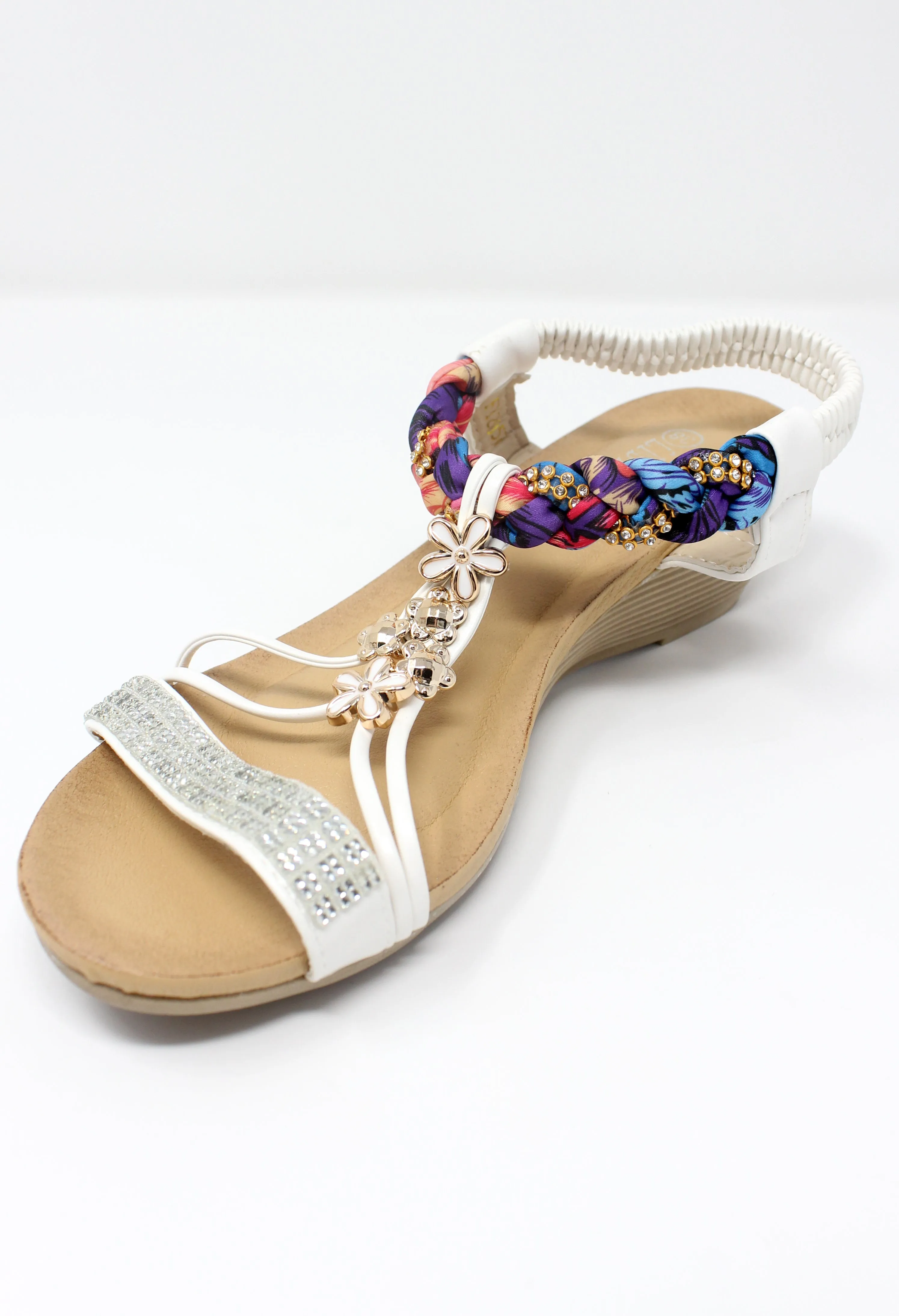 White Lightweight T Strap Wedge Sandal-1