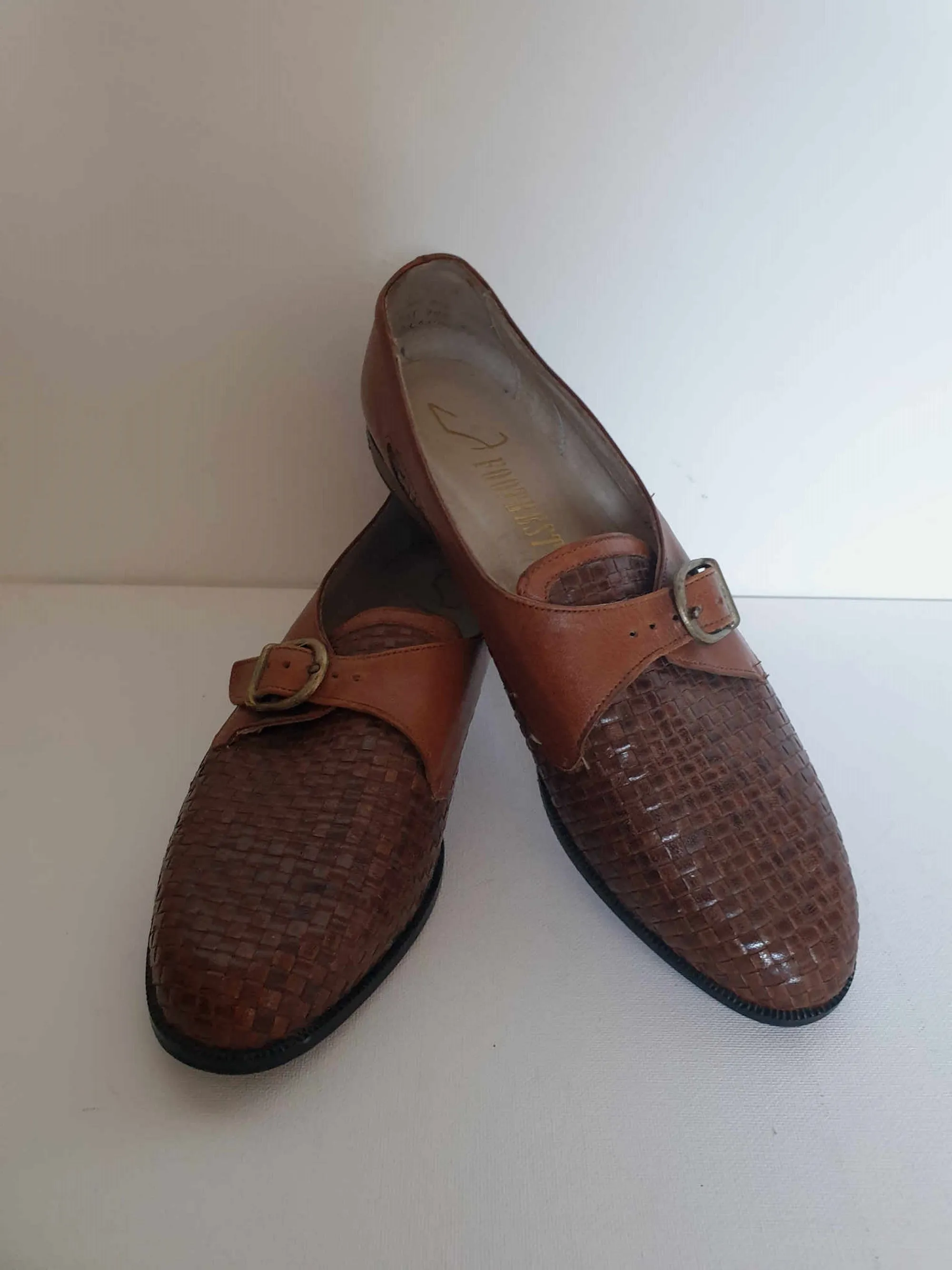 Woven Leather Loafers With Buckles by Footrest - Size AU 9.5 AA