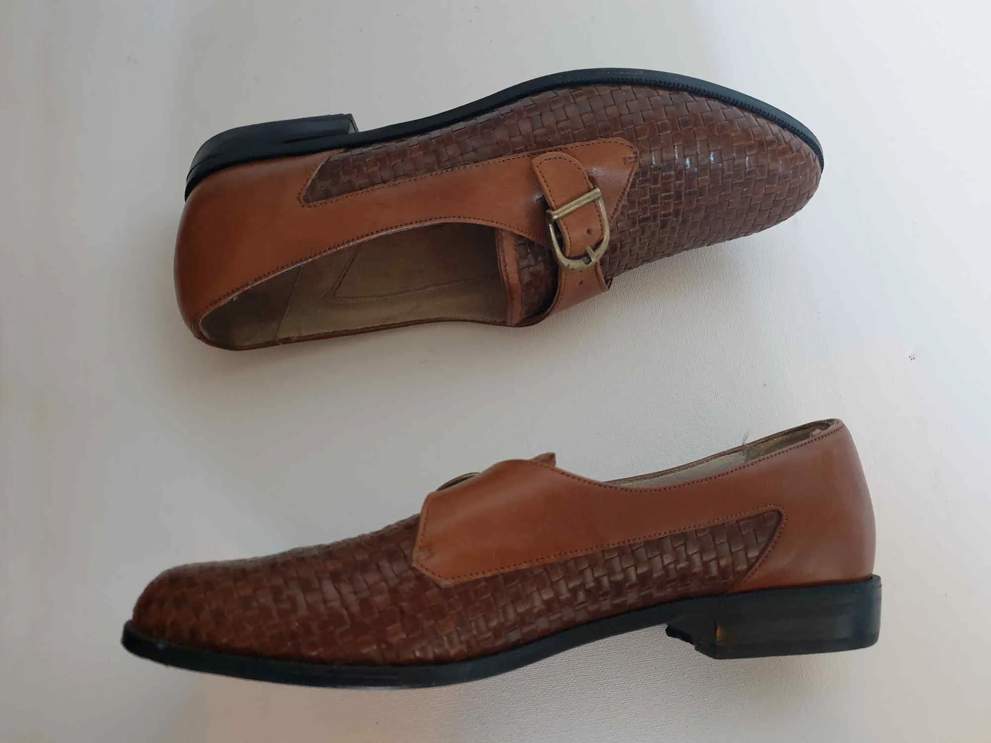 Woven Leather Loafers With Buckles by Footrest - Size AU 9.5 AA