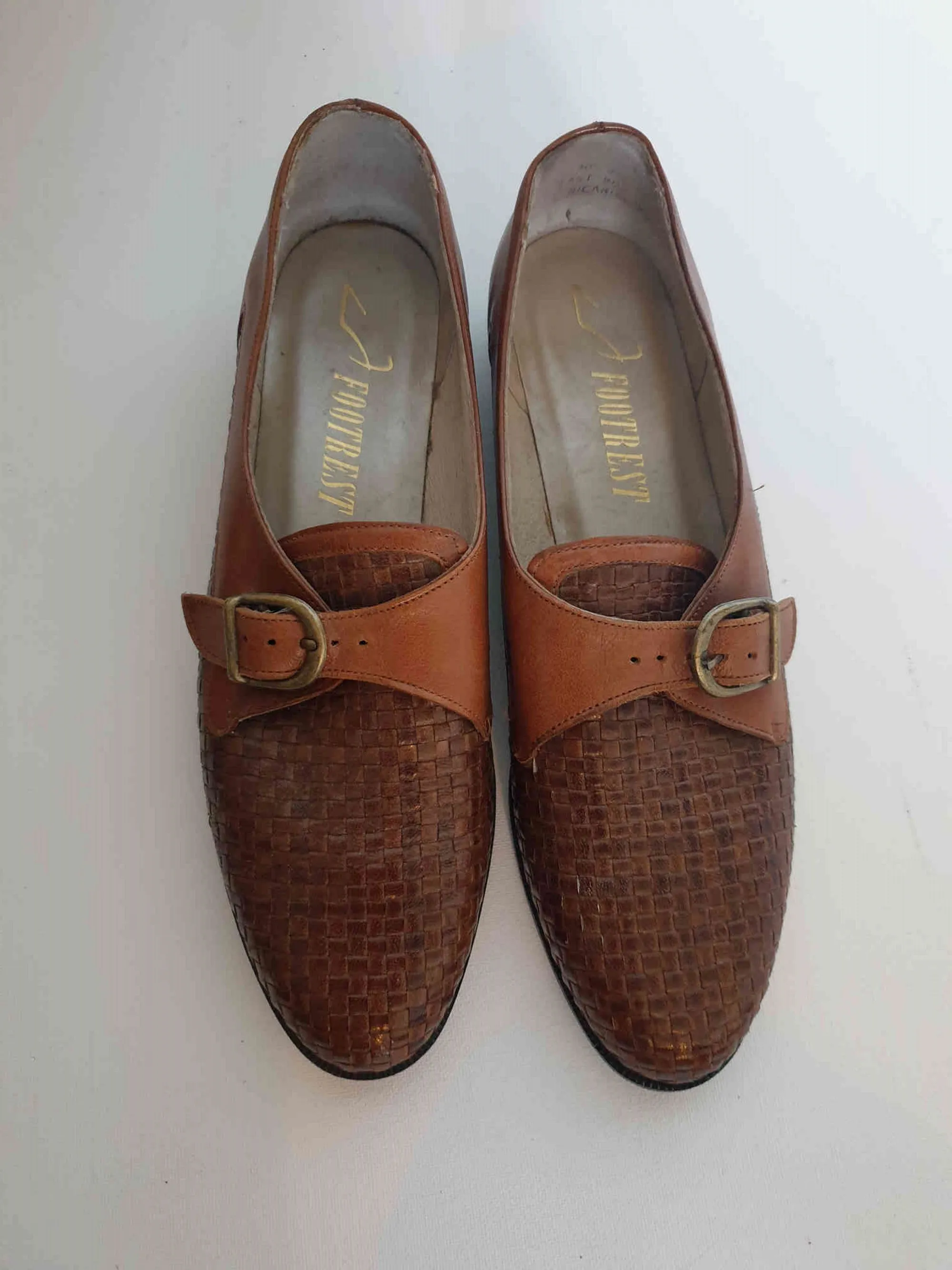 Woven Leather Loafers With Buckles by Footrest - Size AU 9.5 AA