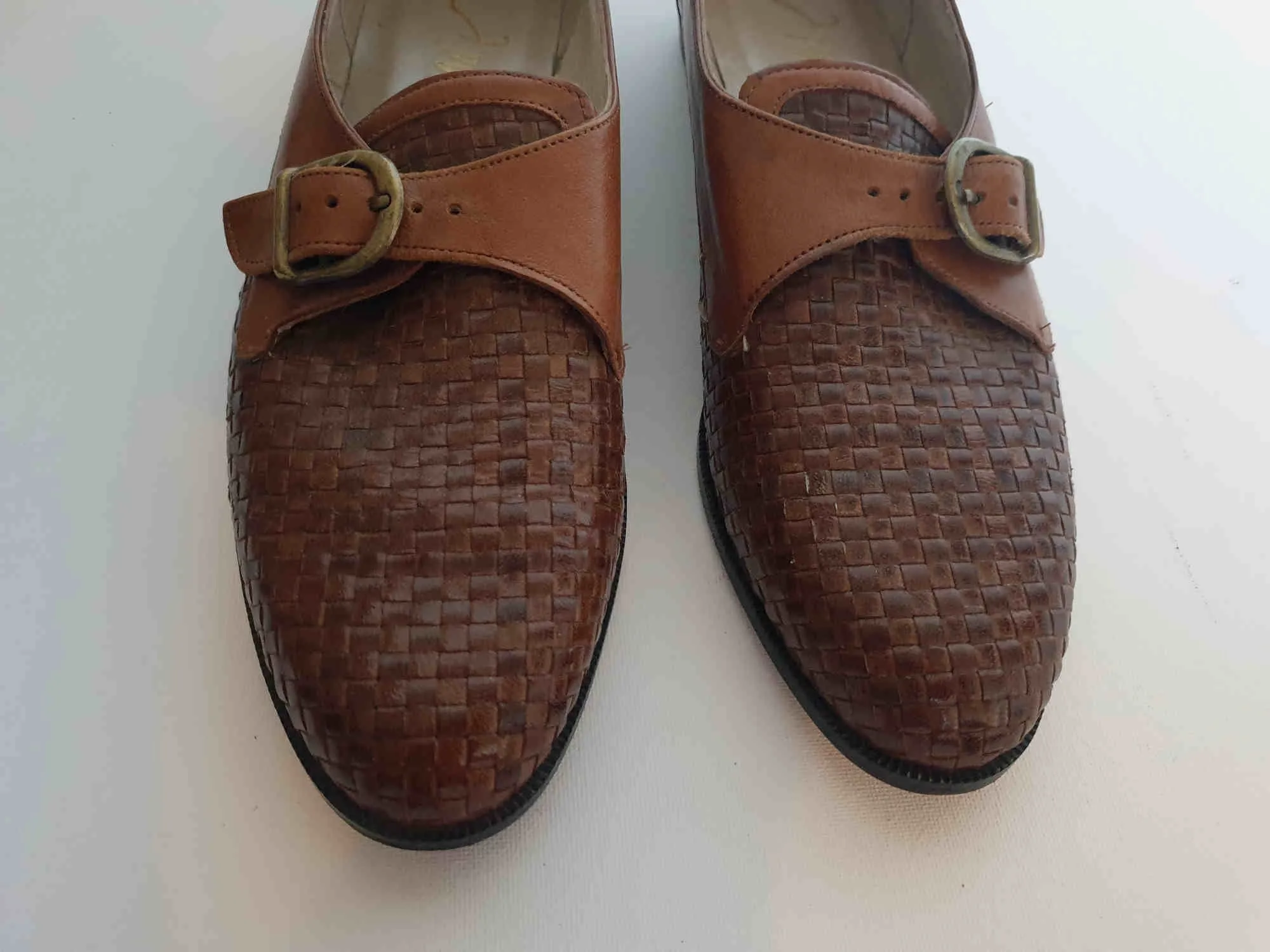 Woven Leather Loafers With Buckles by Footrest - Size AU 9.5 AA