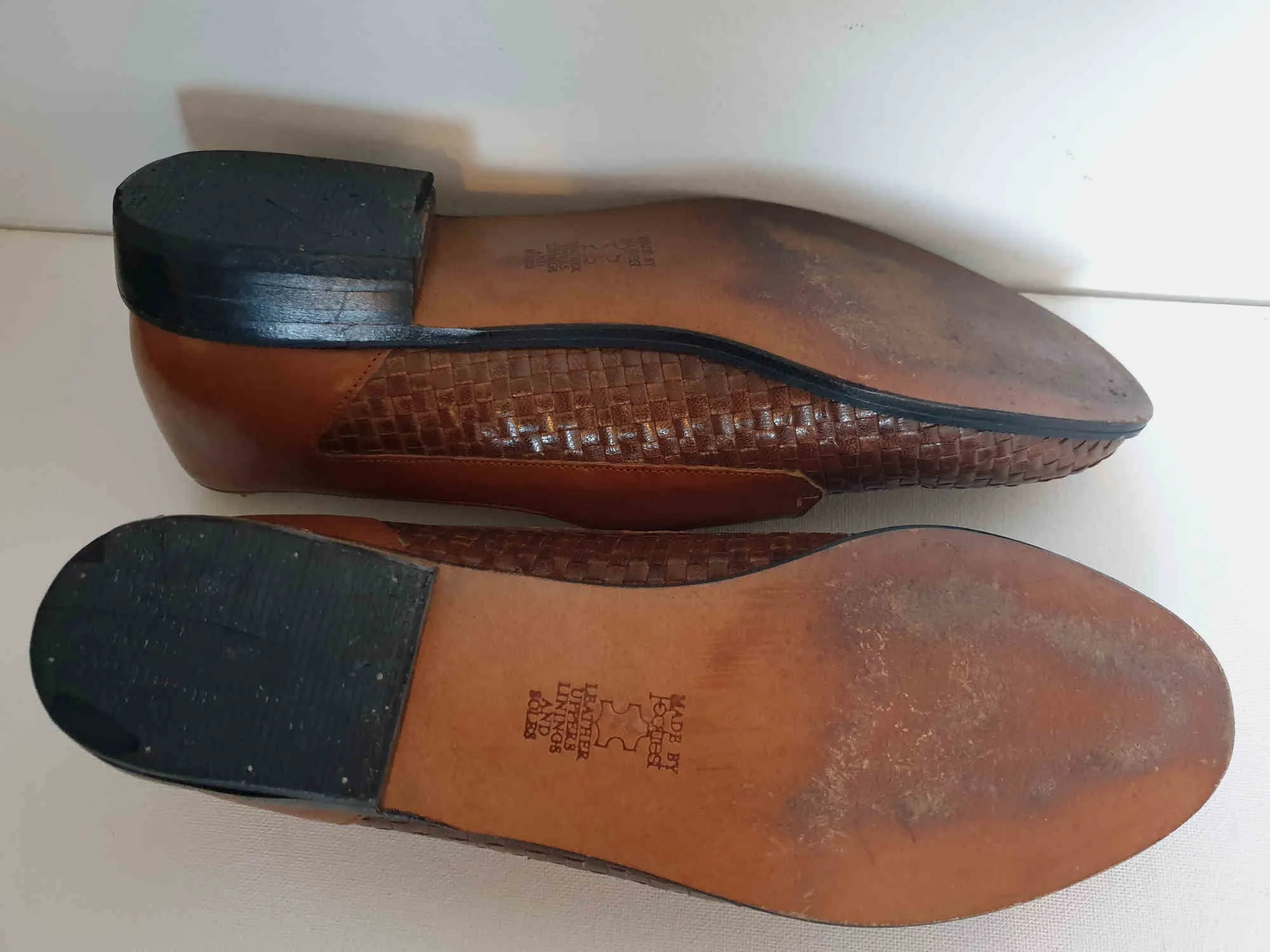 Woven Leather Loafers With Buckles by Footrest - Size AU 9.5 AA